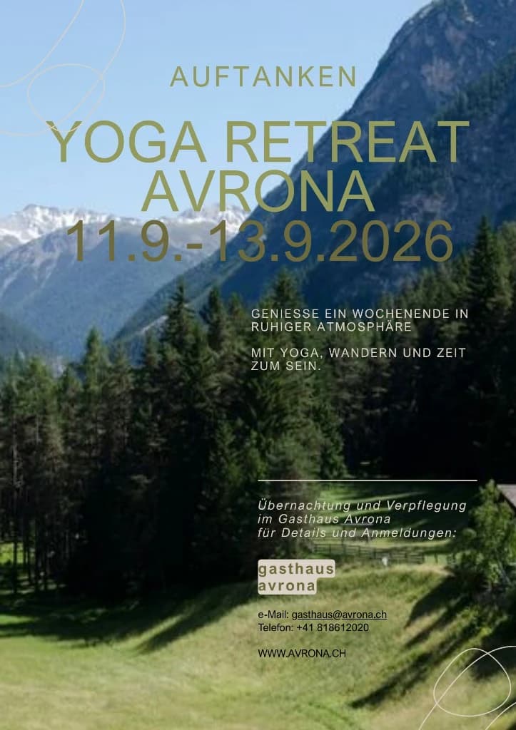 Flyer zum Yoga Retreat Avrona vom 11. bis 13. September 2026